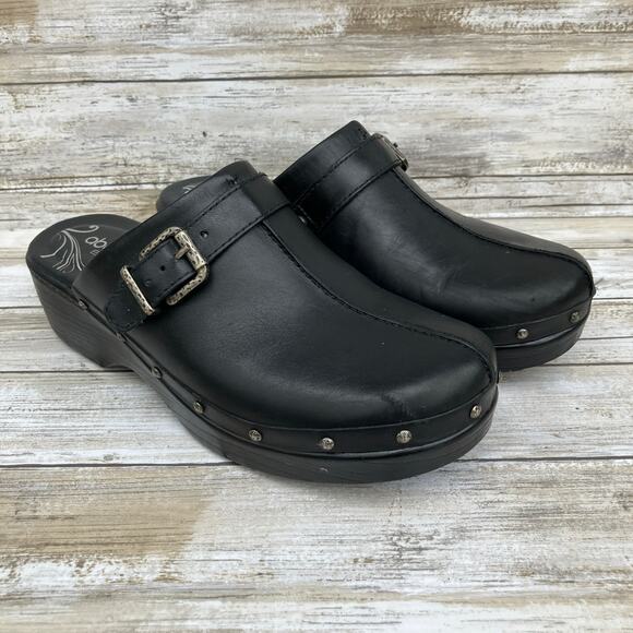 Abeo BioSystem Shoes 9.5N Fay Black Leather Nonslip Clogs Embellished Cushioned - Picture 1 of 11